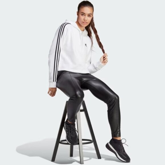 adidas White Essentials 3-stripes French Terry Crop Hoodie size S - Picture 16 of 16